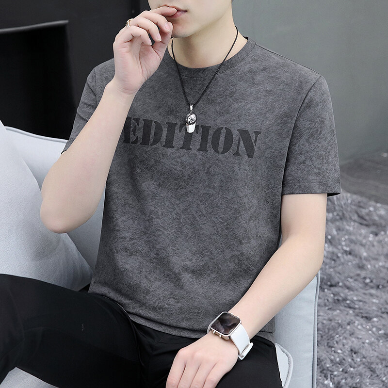 Men's Short-Sleeved Shirt 2025 Summer Classy European Round Neck Top Retro Casual Versatile Half-Sleeved T-Shirt