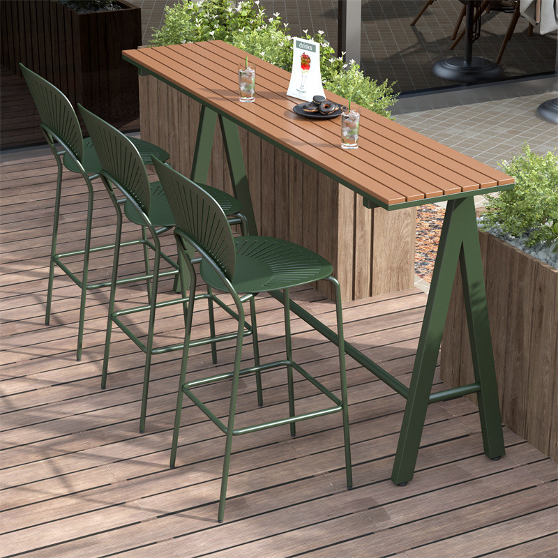 Casual Outdoor Coffee Shop Bar Table and Chair Combination Terrace Leisure Area High Table Balcony Window Long Narrow Table