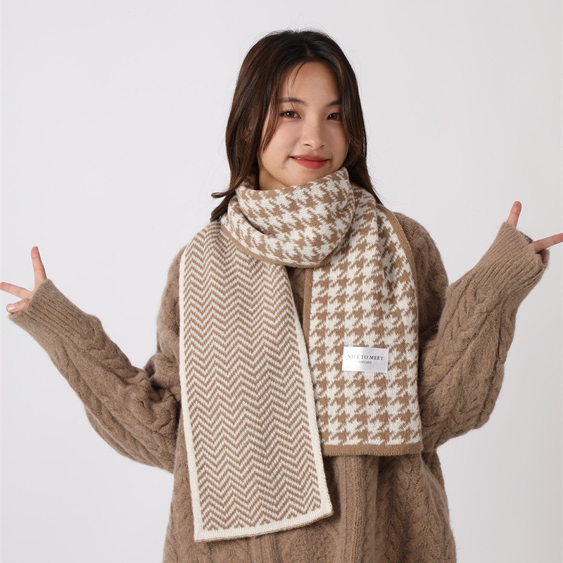 Sciarpa a griglia Qianniao da donna, inverno 2023, nuova coppia di studenti coreani versatili, lavorata a maglia, collo caldo_voghion.com