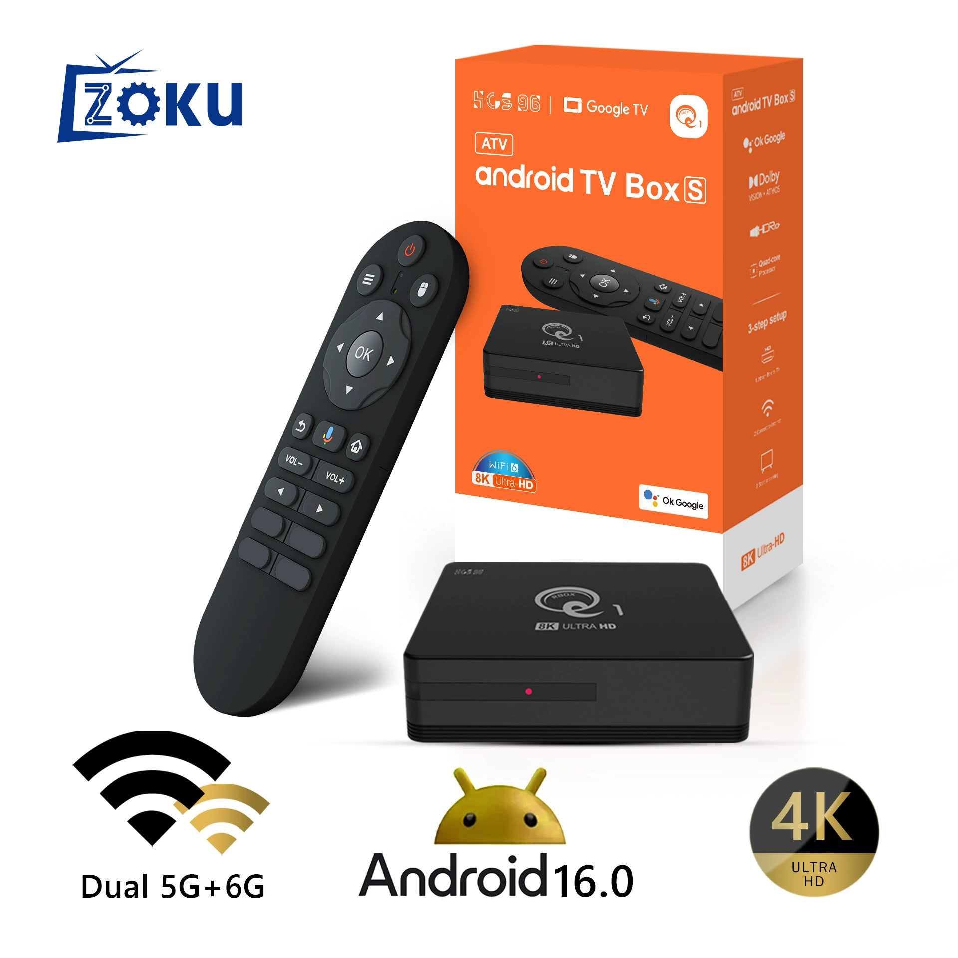 Foreign trade cross-border Q1 network set-top box H318 dual-band network set-top box Android OTT Bluetooth HD player