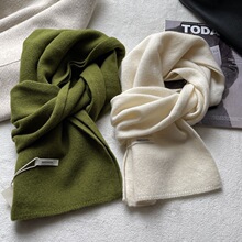 出口韩国原单高货野蕨绿进口全羊毛针织保暖围巾2025冬季新款围脖