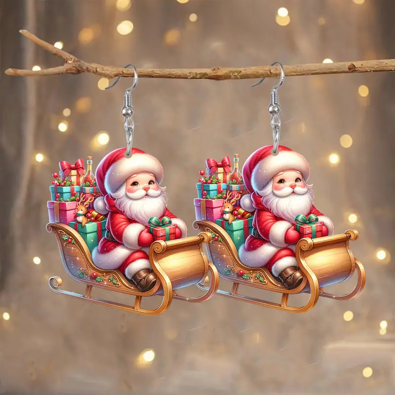 Christmas Festival Cartoon, Santa Claus Pattern Unisex Gender 1 Pair Cute Retro Cartoon Santa Claus Arylic Unisex Drop Earrings Earrings