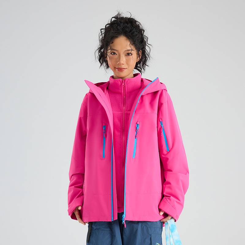 美式情侣冲锋衣冬季防风保暖三合一户外徒步纯色登山服夹克|undefined
