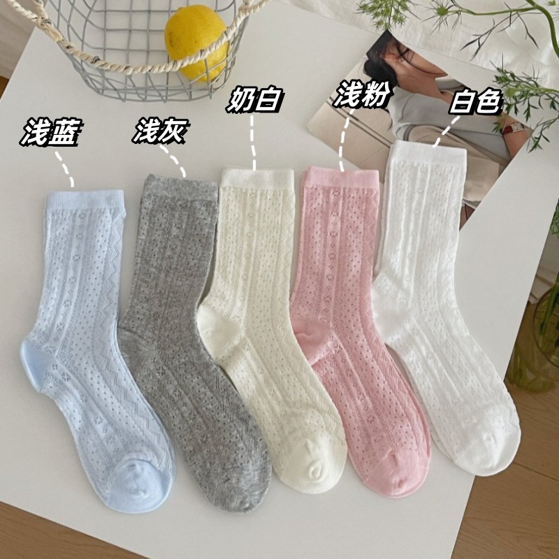 女性用ソックス夏超薄型ミッドカーフソックスインメッシュ通気性日本製甘い無地多用途パイルソックス
