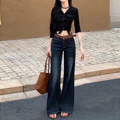 不贴腿知性百搭微喇牛仔裤女2025秋季新款修身显瘦洋气舒适拖地裤