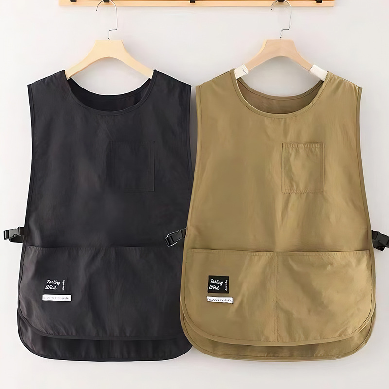 肩エプロン防水防油キッチン防汚通気飲食用作業服カスタムロゴ印字ウエストベスト|undefined