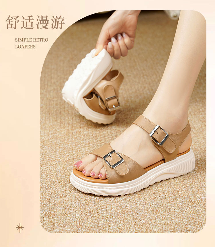 Sandal nữ đế xuồng da bò thật quai chữ V mềm êm — Trắng kem【Da bò lớp đầu】 chi tiết 11