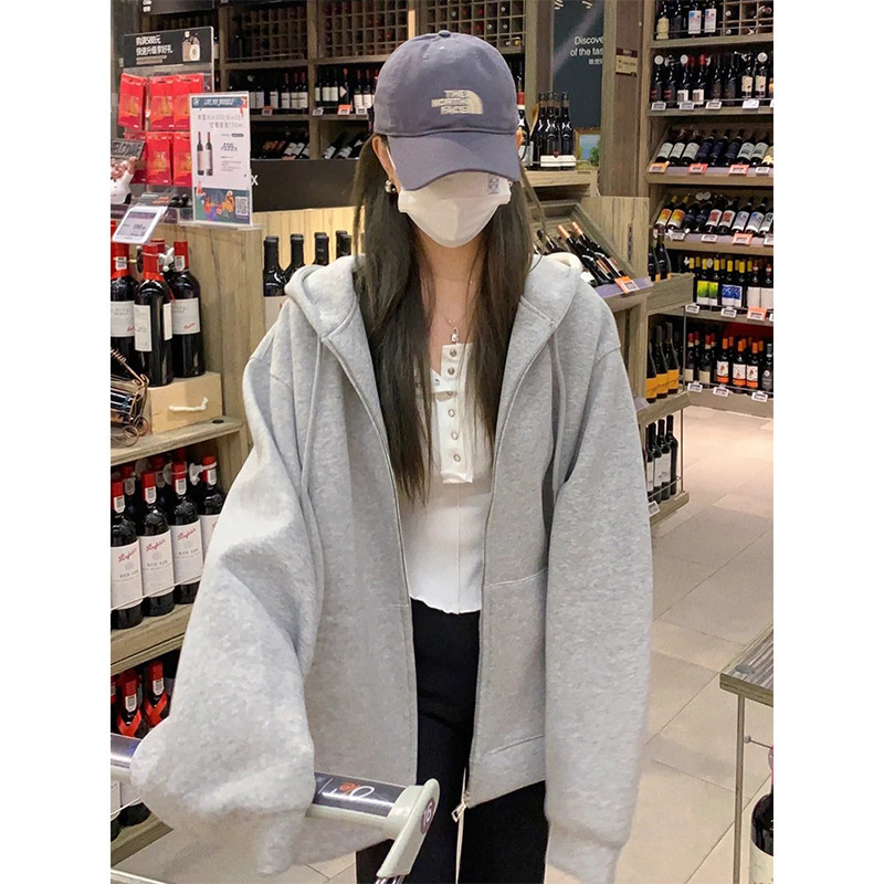 仿棉华棉复合 美式复古连帽卫衣女春秋新款宽松慵懒风oversize|undefined