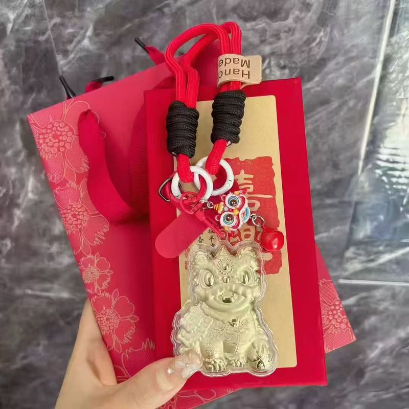 足金999黄金招财醒狮挂件挂饰新年钥匙扣箱包挂手机挂来财手机链|undefined