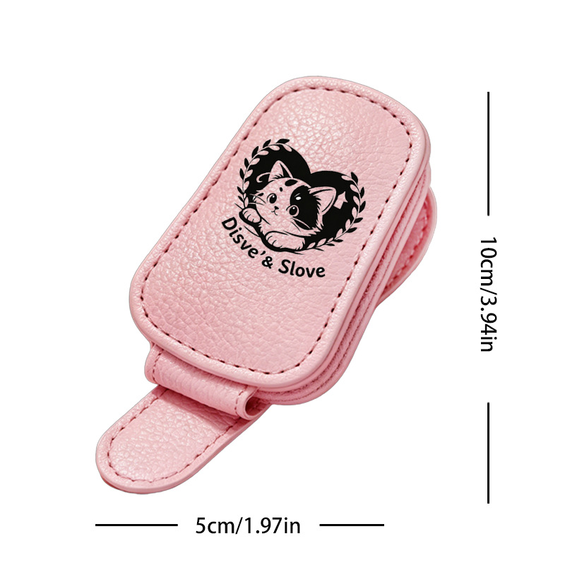 Cross-border bestseller sunglasses holder, creative car sun visor storage, pink heart-shaped kitten car glasses clip
