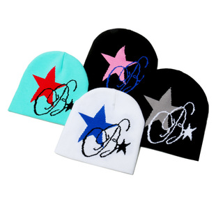 Cross-border Temu autumn and winter outdoor riding warm hat five-pointed star jacquard wool hat men's and women's beanie hat cold hat