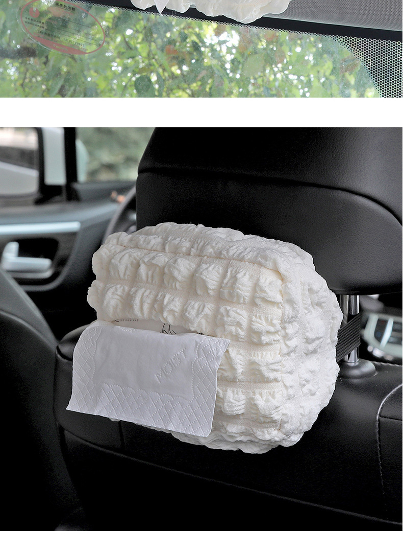 Car Tissue Box Puff Fabric Hanging Armrest Box Paper Box Car Multifunctional Storage Bag Tissue Box