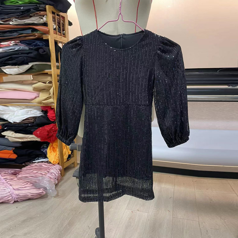 Navidad lentejuelas falda Comercio exterior Navidad padre-niño traje europeo y americano brillante lentejuelas manga larga slim fit vestido su2681