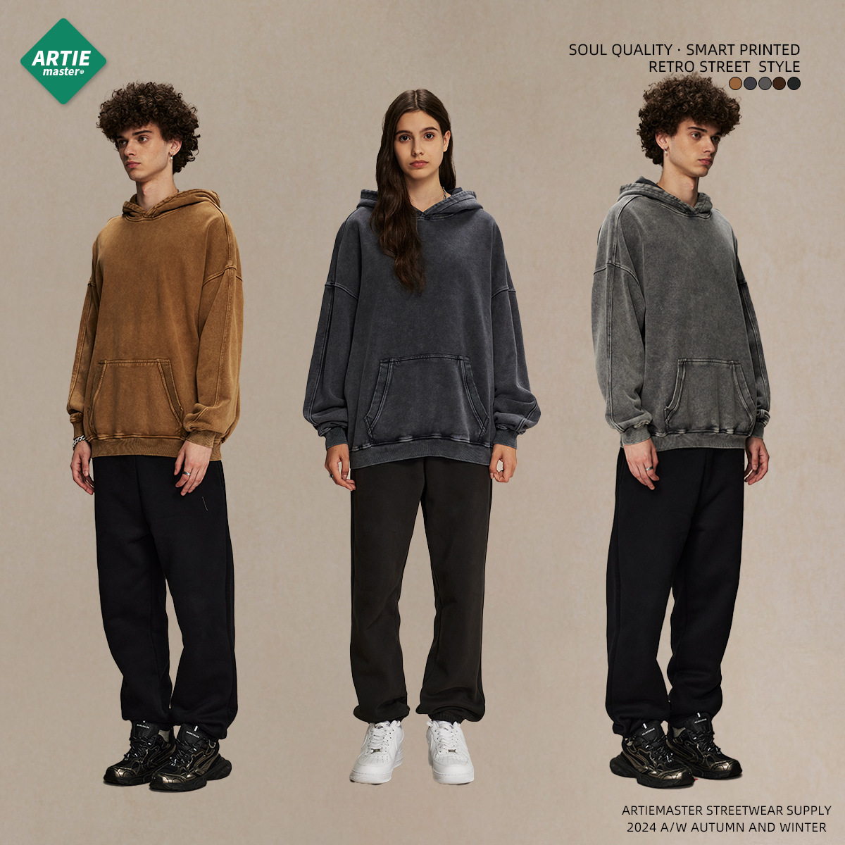 ARTIE ropa de Hombre | Heavy 420g vintage apenado suéter con capucha suelto encerado lavado hombres moda marca TOP