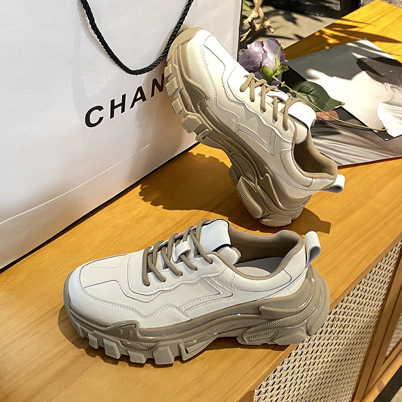 Mode Echtes Rindsleder Sport Casual Milch Tee Farbe Ins Trendy Einzelschuhe Frühling Neue Dickbesohlte Papa Schuhe Frauen S Schuhe_voghion.com