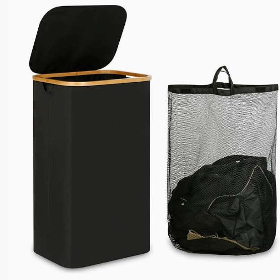 Cesta transfronteriza de artículos diversos y ropa sucia con tapa, cesta de almacenamiento de tela Oxford de bambú reciclada plegable, hogar con bolsa interior, caja de botella