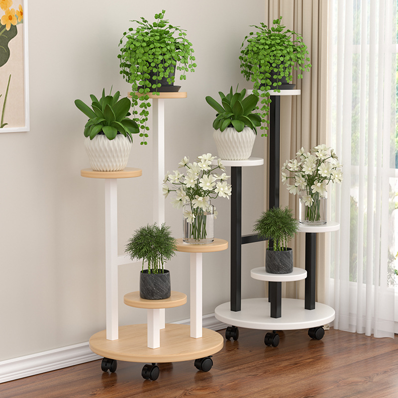 Estante de flores de arte de hierro, decoración de sala de estar, estante de macetas, balcón, estante de flores de eneldo verde de pie, estante de madera de acero de varios pisos para interiores image 2
