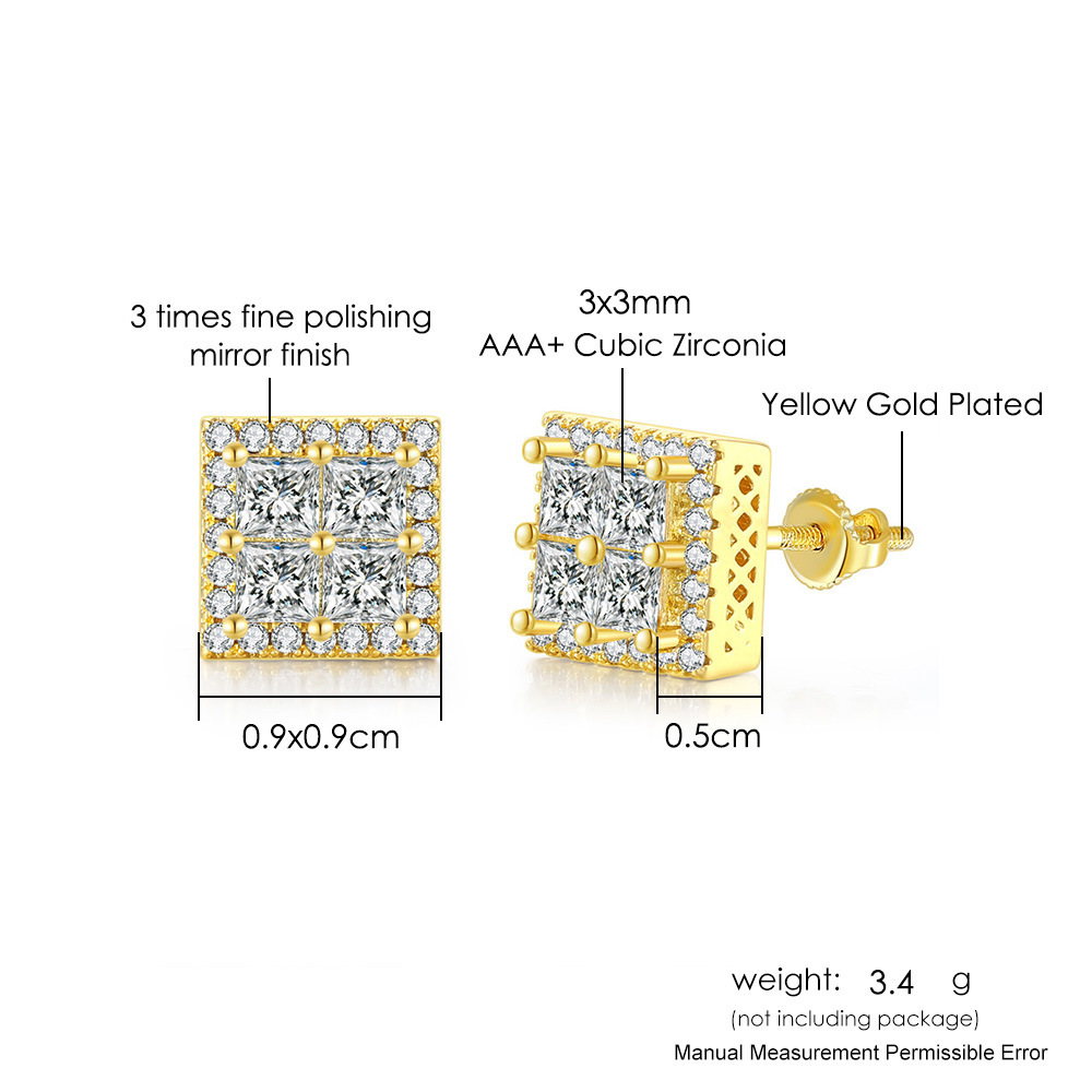 Popular Hip Hop Zircon Stud Earrings Men's And Women's Full Diamond Gold Plated Threaded Earrings Stud Earrings_voghion.com