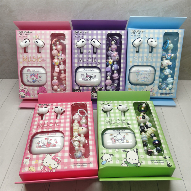 Foreign Trade Sanrio Bluetooth Headset Wireless Sports Noise Reduction In-Ear Headset Kuromi Mobile Phone Beaded Chain Gift