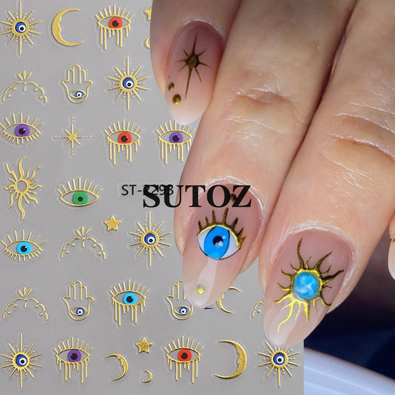 Cross-Border New Nail Art Stickers Ancient Egyptian Popular Sun God Bright Star and Moon Eyes Personalized Nail Stickers