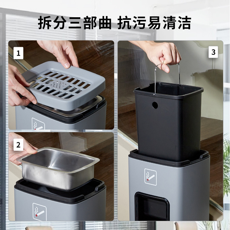 ステンレス製ホテルゴミ箱エレベーターロビーホテル正方形垂直灰皿内桶付きショッピングモール皮箱|undefined