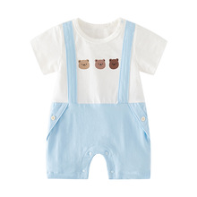 三只小熊夏季短袖绅士装平角婴儿连体衣A类背带裤假两件哈衣爬服