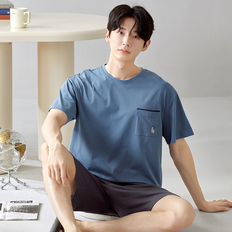 [cross-border] nuevo pijama de hombre de verano de manga corta juvenil de verano pantalones cortos de cuello redondo conjunto de ropa para el hogar