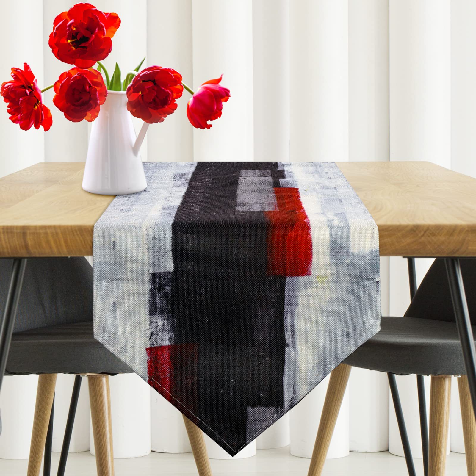 Pintura al óleo triángulo camino de mesa de tela de lino Toalla de mesa de impresión decorativa estera lavable té arte estera arte estilo retro