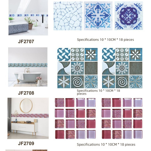 Factory Wholesale New European Style Fake Mosaic Tile Sticker for Kitchen and Bathroom, Oil and Waterproof PVC Wall Sticker