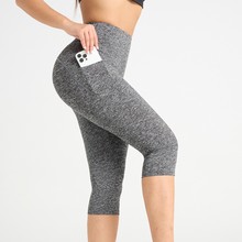 拼接运动健身美体黑色纯色现货夏季高腰瑜伽裤七分打底裤可外穿