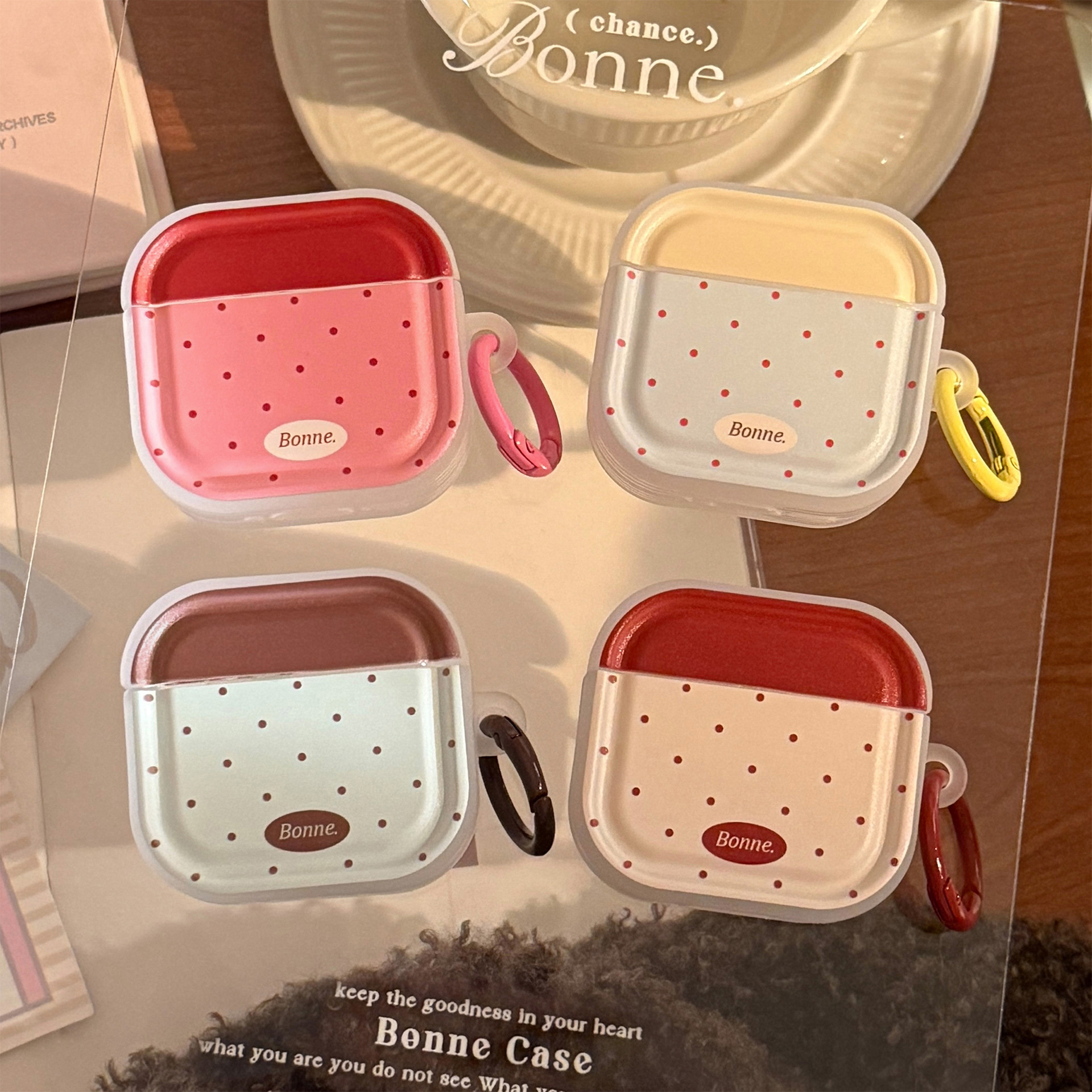 Ins Coreano punto de onda de colisión de color para airpods3 auriculares pro2 cubierta de protección 4 generación Bluetooth inalámbrico 1 colgante 3