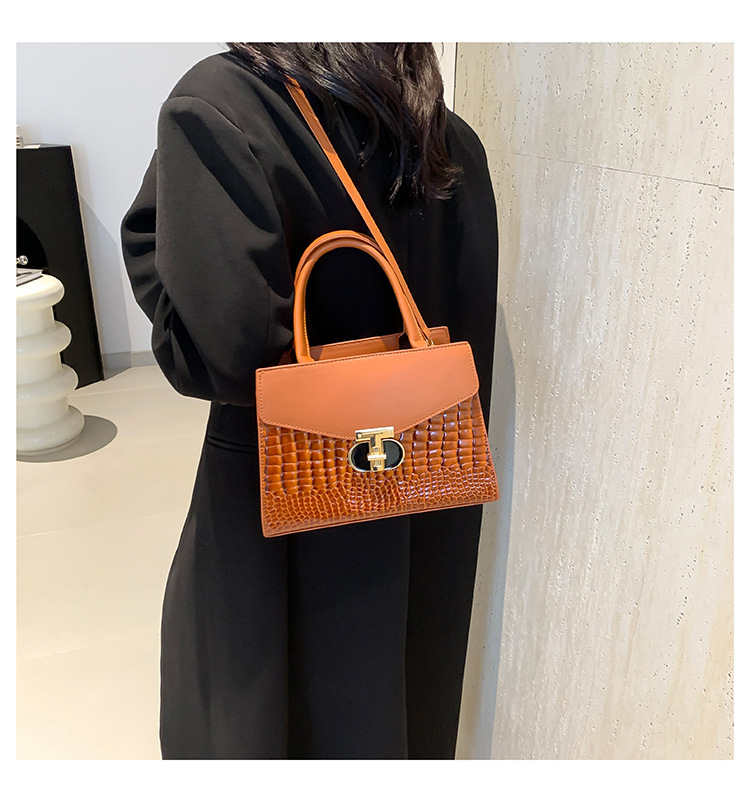 Korean Women's 2024 New Crocodile Pattern Single Shoulder Crossbody Fashion Handheld Small Square Bag_voghion.com