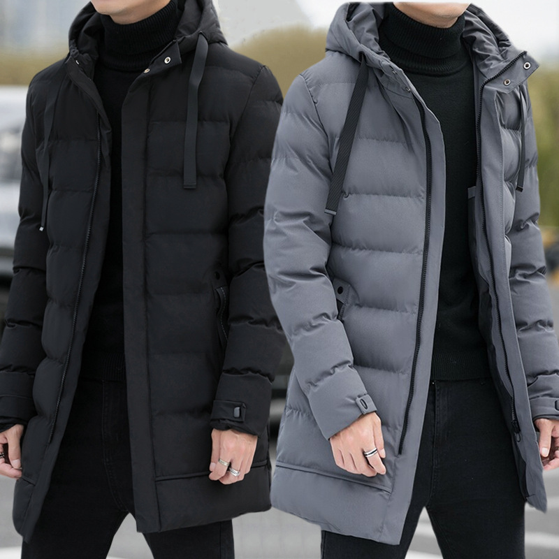 Mid-Length Cotton Coat for Men with Hood, 2025 Winter New Style, Long down Jacket, Winter Outerwear, Men's Cotton-Padded Jacket with Stand Collar