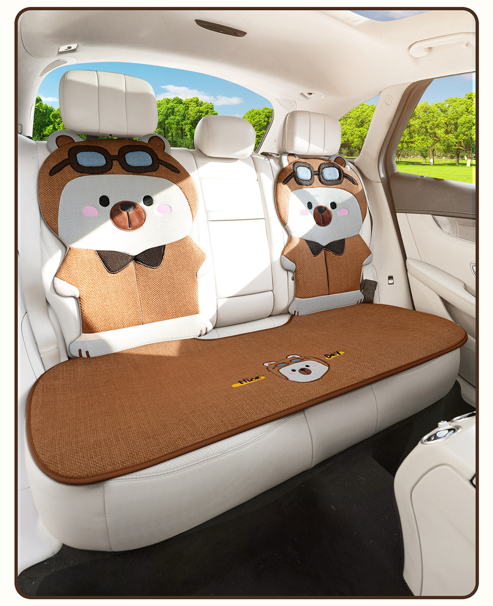 Four Seasons Universal Linen Three-Dimensional Cartoon Flying Bear Car Cushion Cute Internet Celebrity Linen Car Cushion Multi-Piece Set
