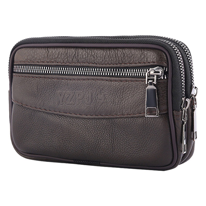 New Cross-Border Cowhide 7inch Vertical Style Multifunctional Genuine Leather Phone Bag for Men, First-Layer Cowhide Coin Purse Waist Bag