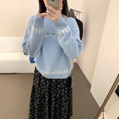 2025秋冬新款韩版甜美宽松慵懒风圆领套头毛衣女百搭针织衫打底衫