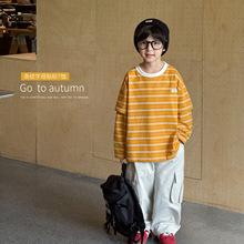 童酷2025男童秋款韩版假两件宝宝上衣时尚拼色圆领贴标儿童T恤潮