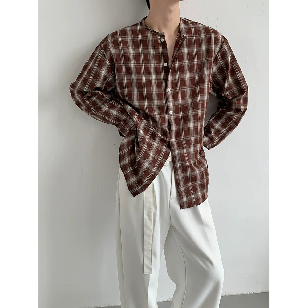 Ретро ленивый клетчатый рубашка с длинными рукавами мужская весна и осень новый дизайн с круглым вырезом рубашка нишевые повседневные куртки топ