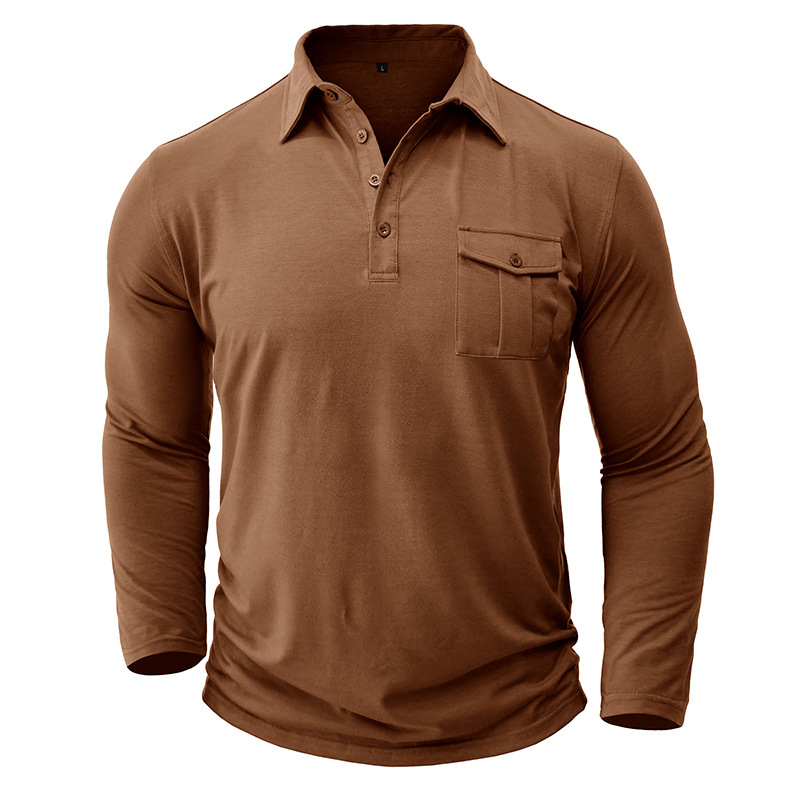 Men's Polo Shirt Long Sleeve Solid Colour Autumn Winter Style_voghion.com