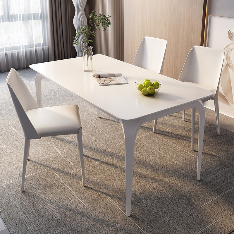 Luz de estilo francés Puro Blanco roca placa mesa de comedor y silla moderna simple italiano minimalista crema importado mesa de comedor rectangular de alta gama