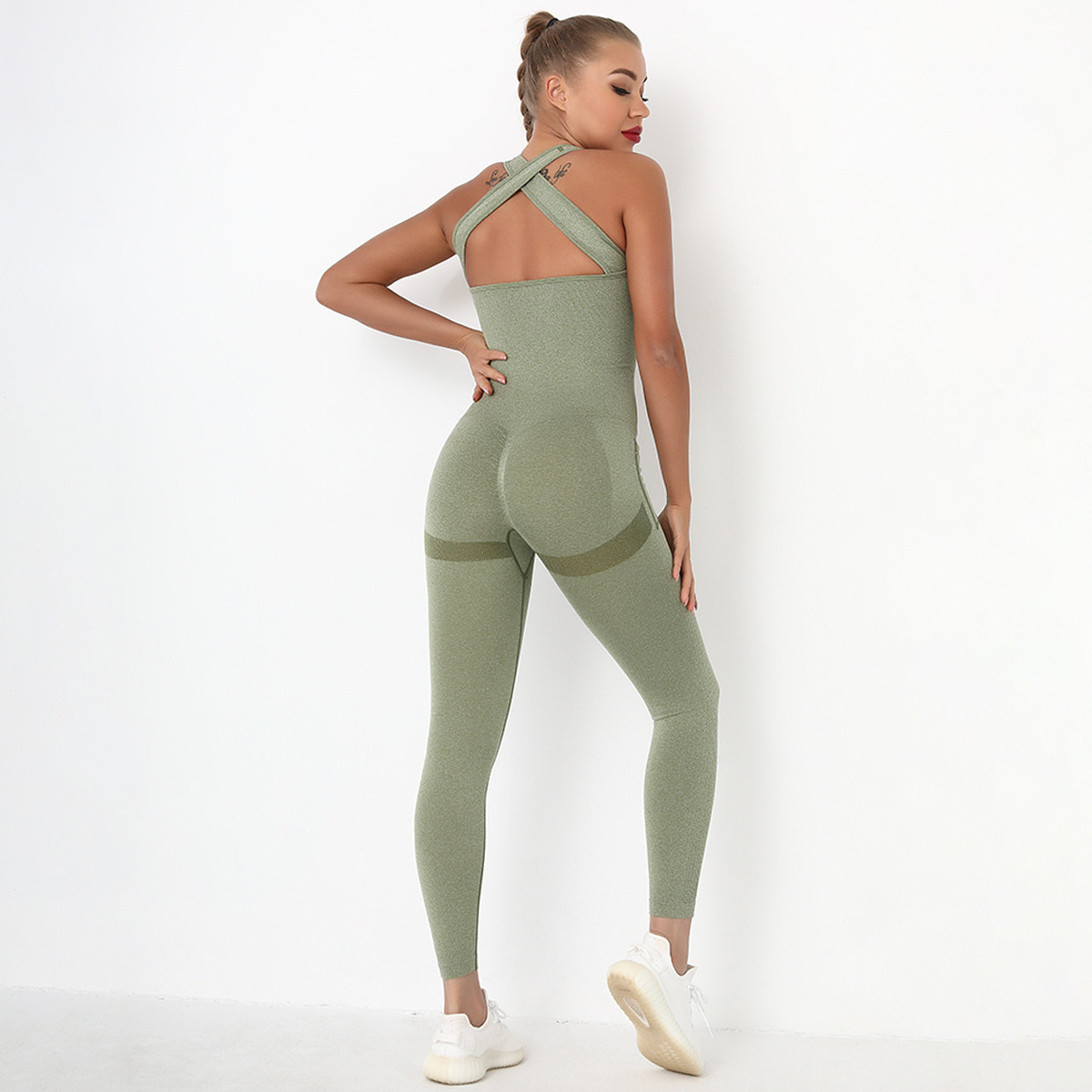 Cross Strapped Backless Sports Jumpsuit NSNS48417