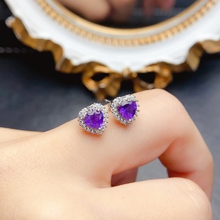 New natural amethyst earrings S925 silver inlaid main stone 5*5mm Joker net red explosions women's jewelry wholesale