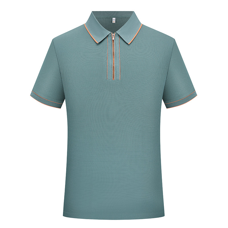 Camiseta de negocios para hombre con cuello de cinta de gama alta, polo de hombre de manga corta con cremallera, logotipo personalizado de alta gama