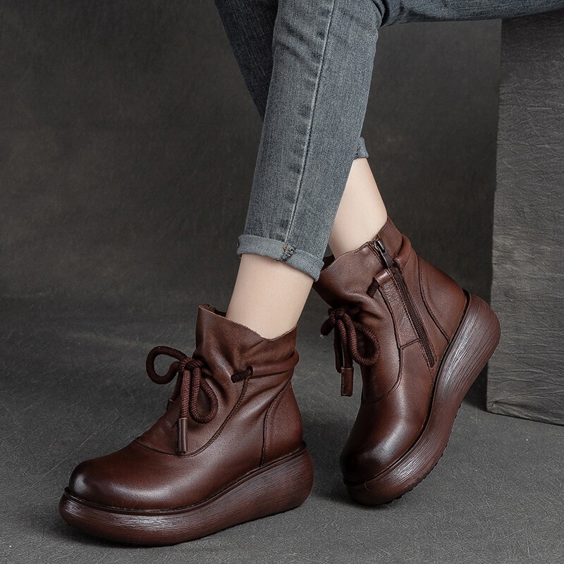 Trendy Martin Boots for Women 2025 Autumn and Winter New Thick-Soled Short Boots for Middle-Aged and Elderly Women, Popular Style with Added Fleece, Mom Shoes