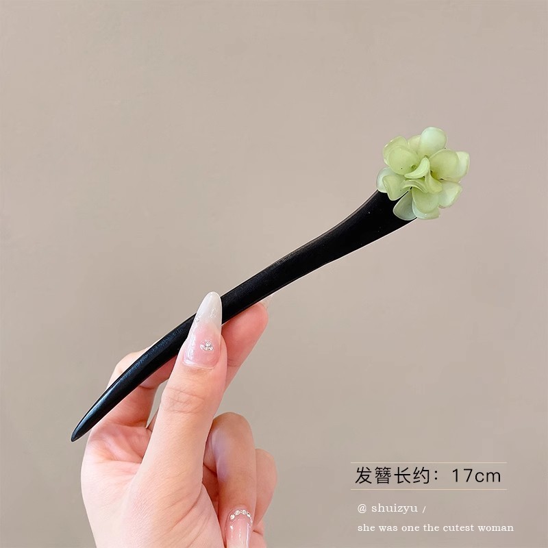 天然黑檀木发簪女清冷感发饰玉兰花步摇簪子古风旗袍头饰日常盘发|undefined