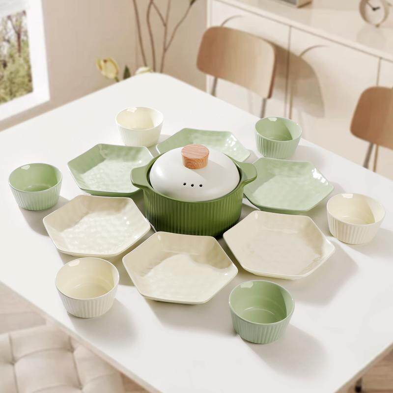 Plate and Dish Set for Home Use, 6-Person Dining Set, Creative Diamond-Shaped Plate Combination for New Year Gatherings