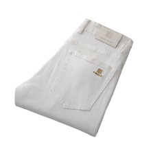 男白色牛仔裤弹力小直筒中帅气高腰青年长裤子百搭经典男孩韩版