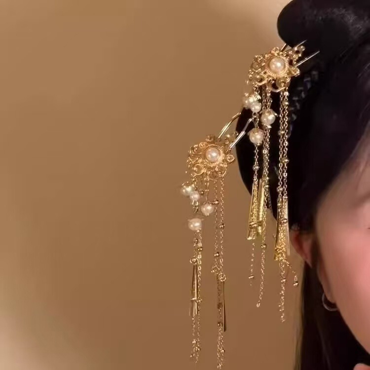 New Chinese-Style Retro Tassel Hairpin, Traditional Chinese Style Hairpin for Hanfu and Cheongsam, Hair Accessory for the Back of the Head New Chinese-Style Retro Tassel Hairpin, Traditional Chinese Style Hairpin for Hanfu and Cheongsam, Hair Accessory for the Back of the Head