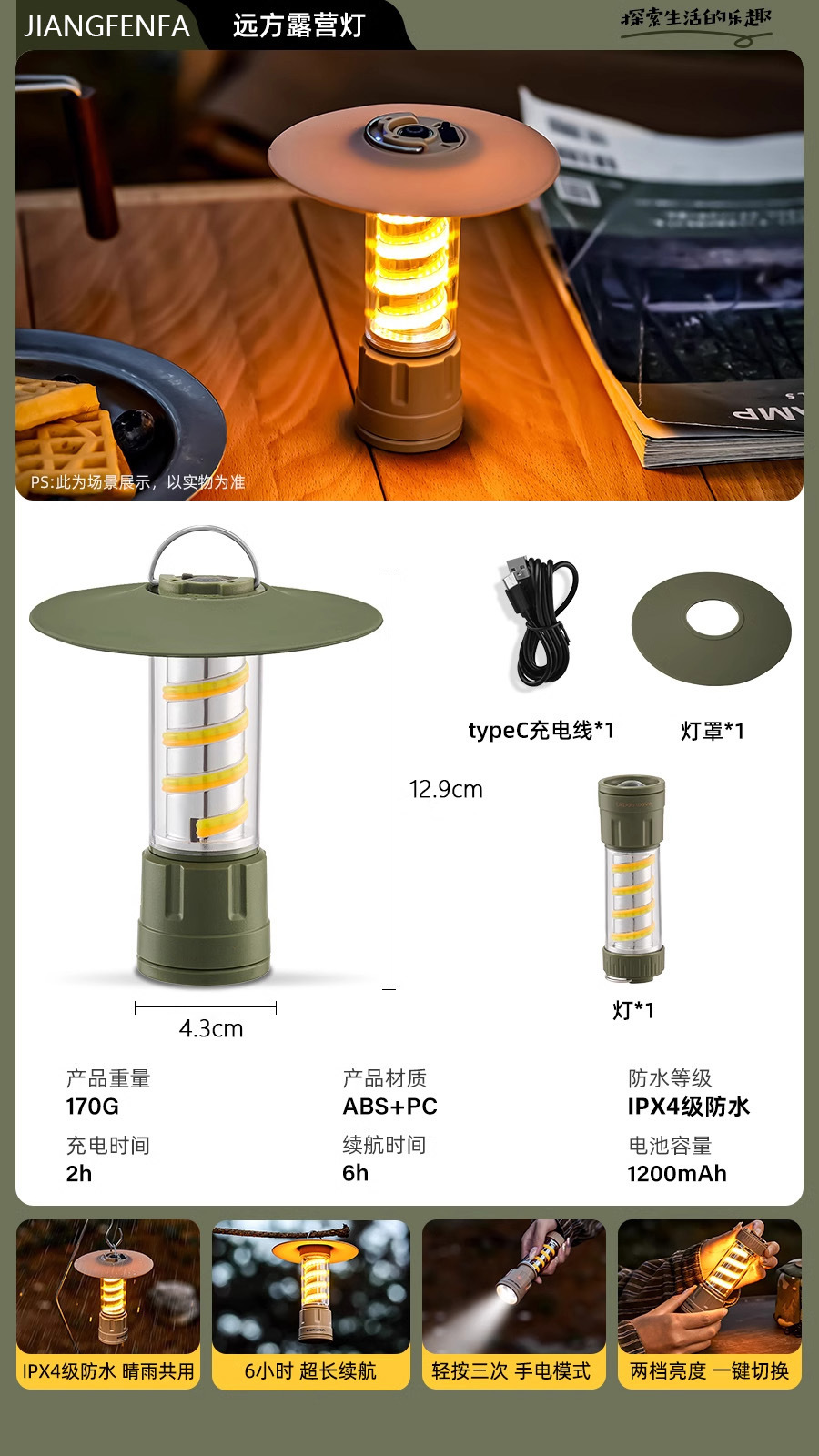 Nuevas luces de campamento transfronterizas Linterna de iluminación exterior para puestos Lámpara de tienda portátil Carga multifuncional Lámpara de ambiente de campamento