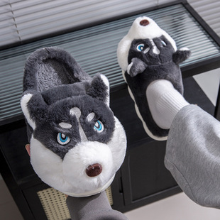 Men's shit-stomping cotton slippers for winter 2024 new home use indoor cute warm plush slippers for men in winter